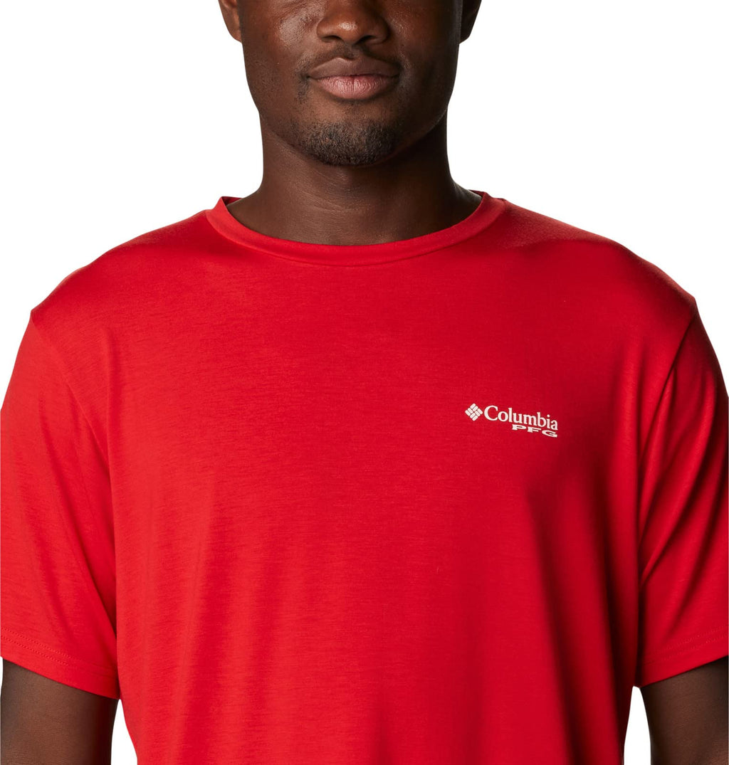 Columbia Men's PFG Triangle Fill Tech Tee Short Sleeve, Red Spark/White Fireworks, Large Tall