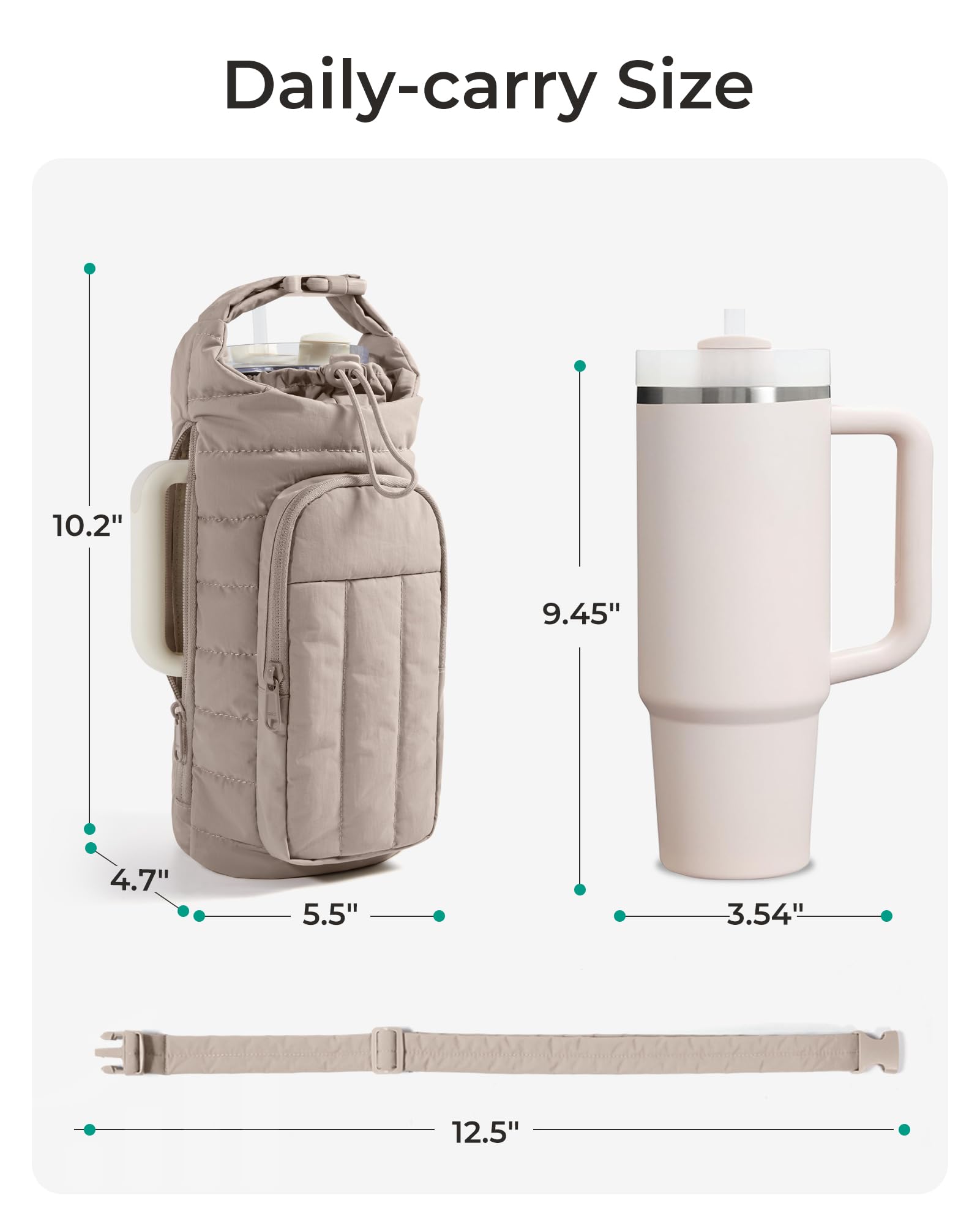 BAGSMART Water Bottle Holder Bag with Strap, 40/32 oz Crossbody Bag Gym Accessories, Sling Purses for Women, Charcoal