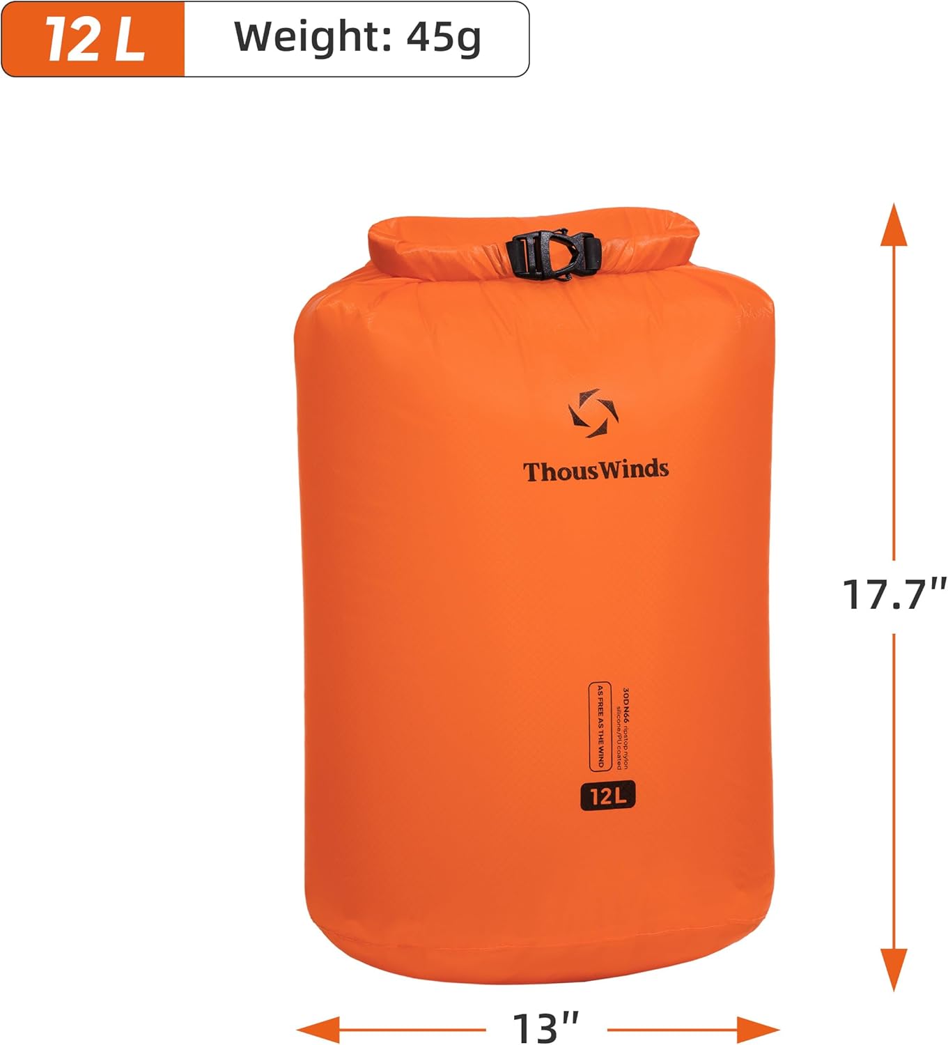 Thous Winds Waterproof Dry Bag - 12L Lightweight Roll Top Storage Sack for Travel & Outdoor Adventures
