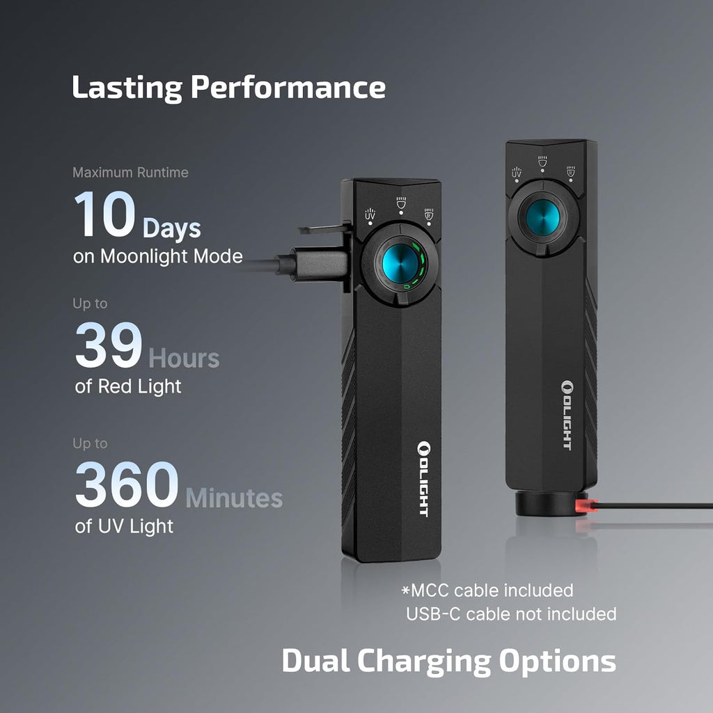 OLIGHT ArkPro Lite Flat Pocket Flashlight, Rechargeable Portable 1200 Lumens with White LED, Red Light, and UV Light, Triple Sources for Pet Urine Detection, Camping, Emergency, Working (Matte Black)