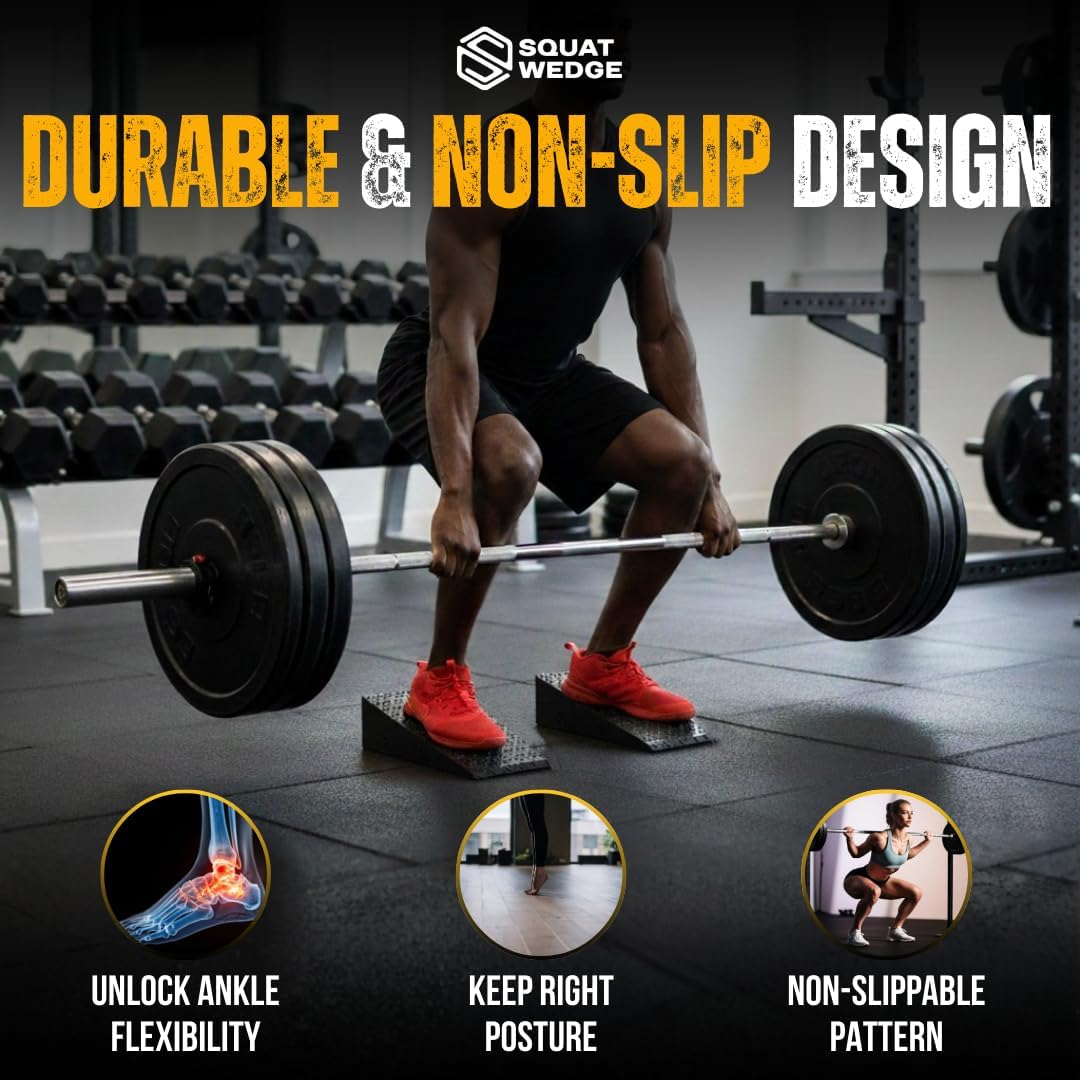 Squat Wedge & Calf Raise Block, 2-PCS Non-Slip Heel & Foot Elevated Slant Board for Workout, Weightlifting, Physical Therapy & Calf Stretching, For Men & Women