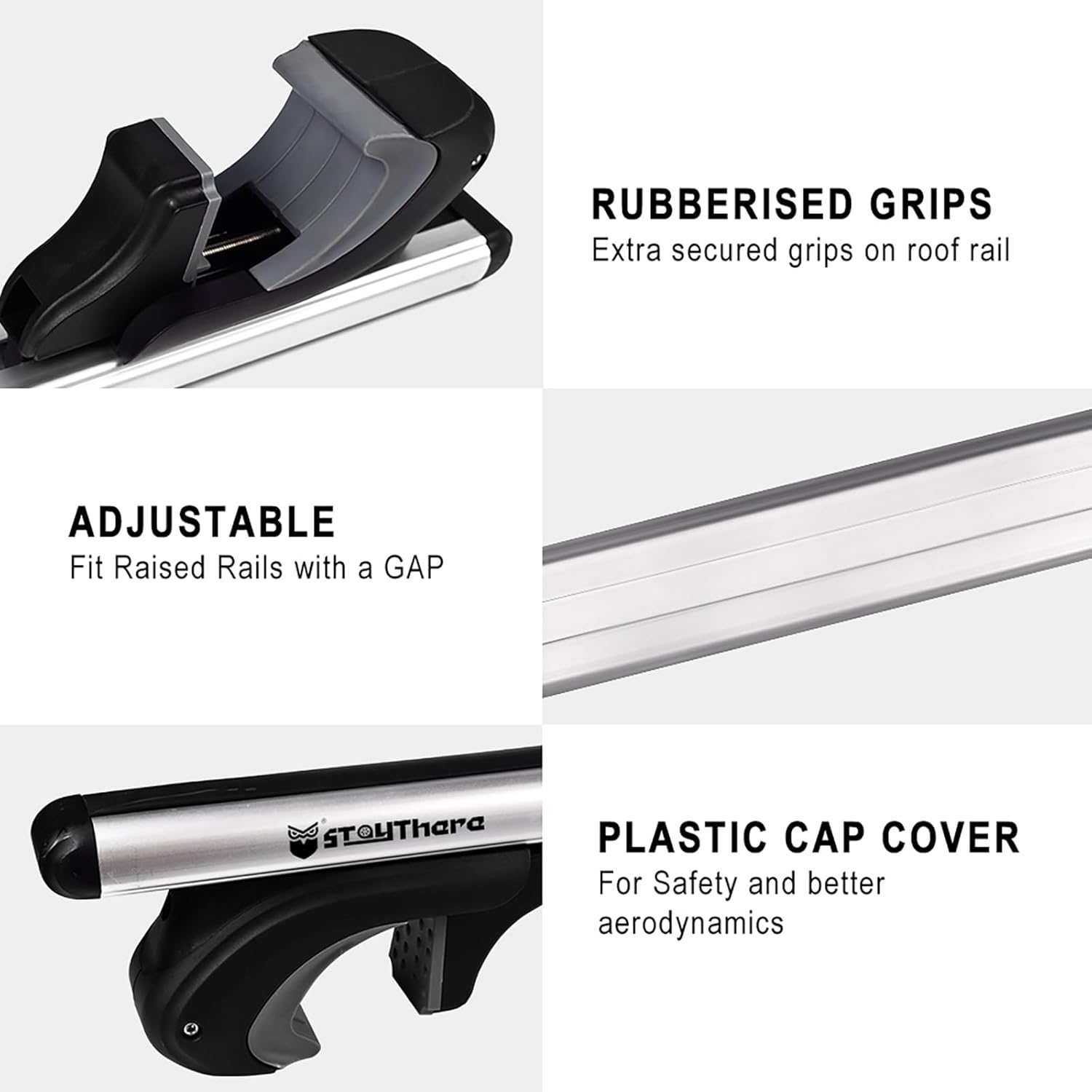 Stay There Car Roof Rack Cross Bars - 56” Aero Thick Aluminum | Adjustable Universal Fit for Most Vehicles, 200 lbs Capacity