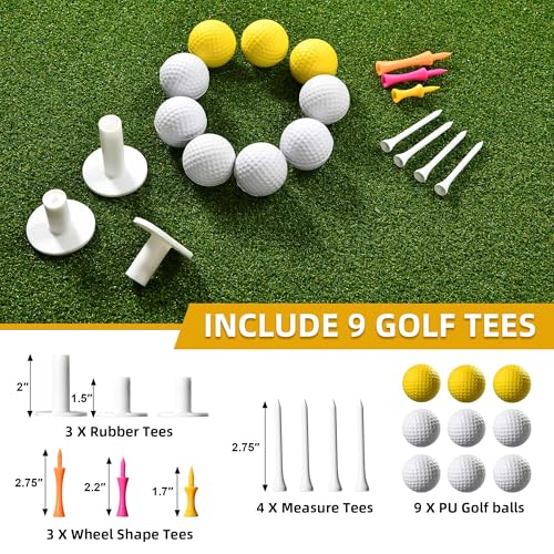 Shopsource 5×4ft Golf Hitting Mat, Anti-Slip Bottom Golf Mat for Indoor Outdoor, Artificial Turf Practice Mats with 9 PU Golf Balls+3 Rubber Tees+7 Tees, 21MM Training Mats