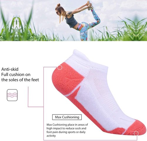 JOYNÉE Women's Athletic Ankle Socks - Cushioned Low Cut Tab | 6 Pack, White, Size 9-11