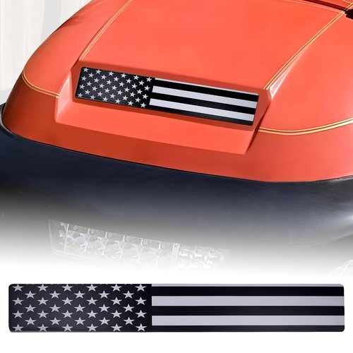 Black and Grey American Flag Fits Club Car Precedent Golf Cart Front Name Plate. Fits Club Car Precedent Carts Dressed