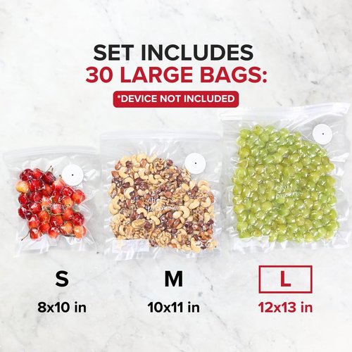 Chef Preserve Vacuum Sealer Bags - 30 Large BPA-Free Food Storage Bags (12 x 13 in) | Odor-Resistant, Leak-Proof, Freezer & Microwave Safe
