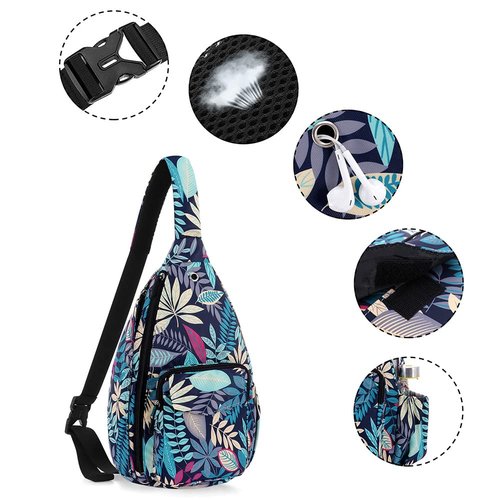 XEYOU Women's Sling Crossbody bag Casual Daypack Outdoor Travel Hiking Backpack for Cycling Walking Dog Hiking, Blue Maple Leaf
