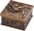 Confirmed In Christ Dove Bronze Tone Memory Trinket Box - 2.75 x 2.75 Resin Stone