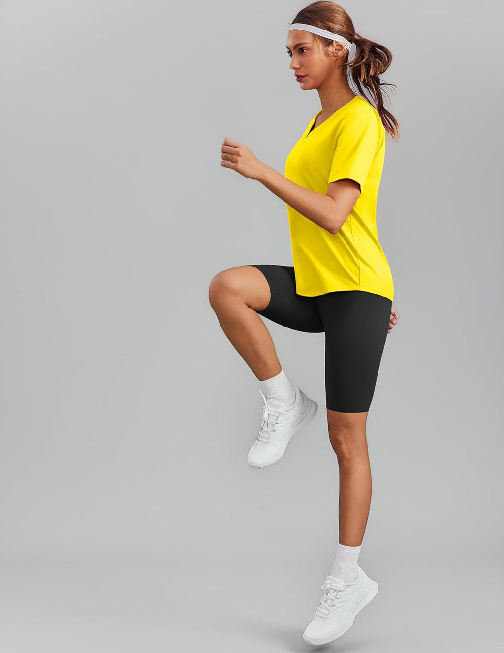 PINSPARK Soft Workout Tops for Women - Short Sleeve V-Neck, Moisture-Wicking, UPF 50+ Sun Protection, Quick Dry