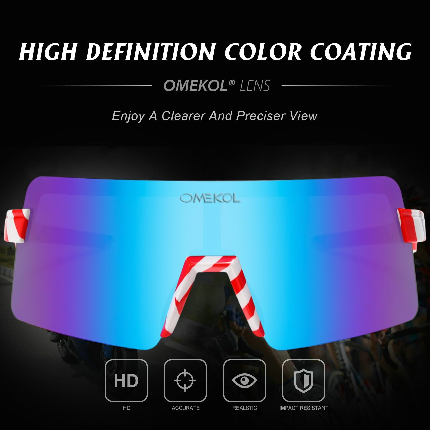 OMEKOL Polarized Sports Sunglasses Cycling Glasses UV400 Mountain Bike Goggles MTB Riding Bicycle Eyewear Men Women Baseball Running Fishing Golf Outdoor - USA Flag Frame/Blue Lens