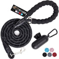 GORILLA GRIP Dog Leash, Heavy Duty Reflective Rope Leashes for 33lb Dogs, Cats, Small Animals, Puppy Training Essential for Walks, Hikes, Soft Handle, Rotating Metal Clip, Waste Bag Dispenser, Black