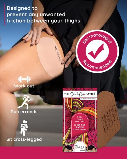 Chub Rub Patch - Anti-Chafe Thigh Patches for Women | Friction Prevention Tape (3 Pairs) - Cocoa