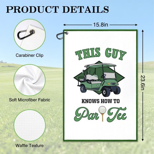 Juoqg This Guy Know How To Par Tee Golf Towel, Funny Golf Bag Towel With Clip, Golfing Accessories for Men, Golfing Gifts for Son Dad Grandpa, Father Day Birthday Retirement Gifts for Golfer Sport Fan