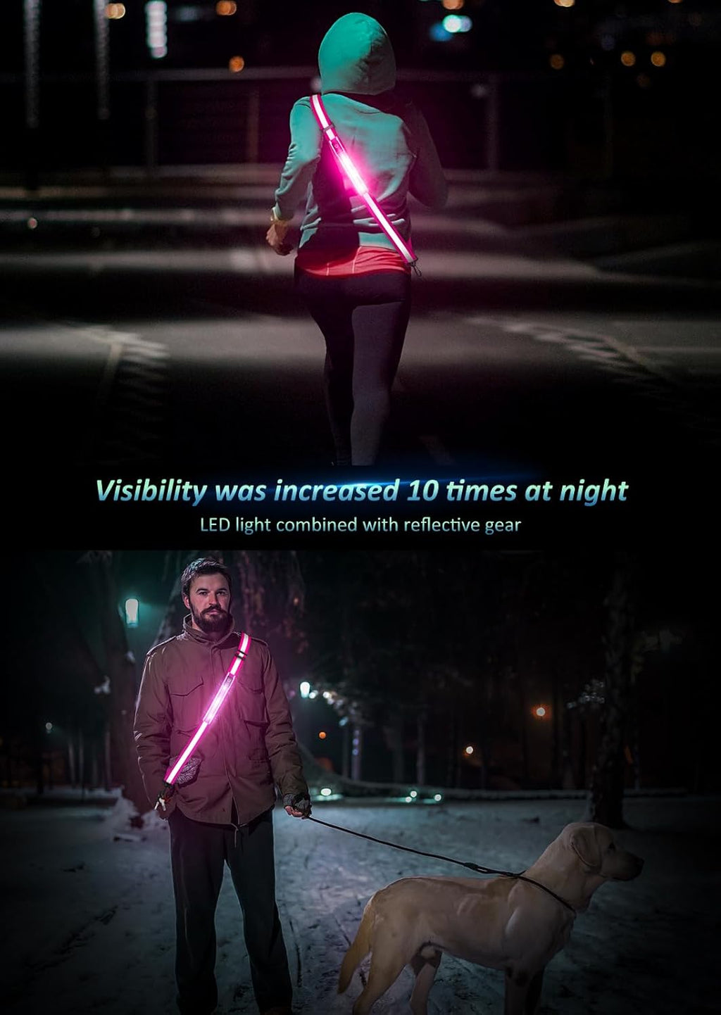 Ylzzrs LED Reflective Belt - High Visibility Safety Gear for Night Walkers | Rechargeable for Men, Women & Kids