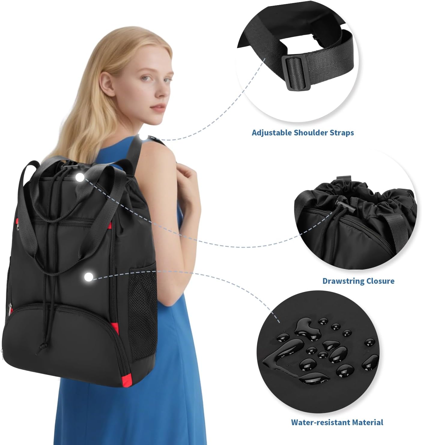 Seyfocnia Drawstring Backpack - Versatile Gym Bag with Shoe Compartment | Black Color