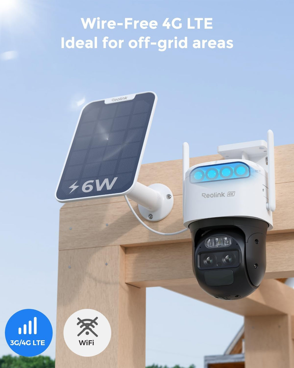 Reolink 4K Dual Lens 4G Cellular Security Camera - Wireless Outdoor, 360 PTZ, Solar Powered, 8MP Night Vision