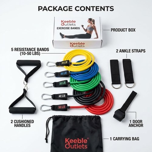 Keeble Outlets Resistance Bands Set - Versatile Exercise Bands with Handles for Strength Training & Home Workouts