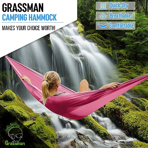 Pink Double & Single Camping Hammock with Tree Straps - Portable Lightweight Nylon Parachute