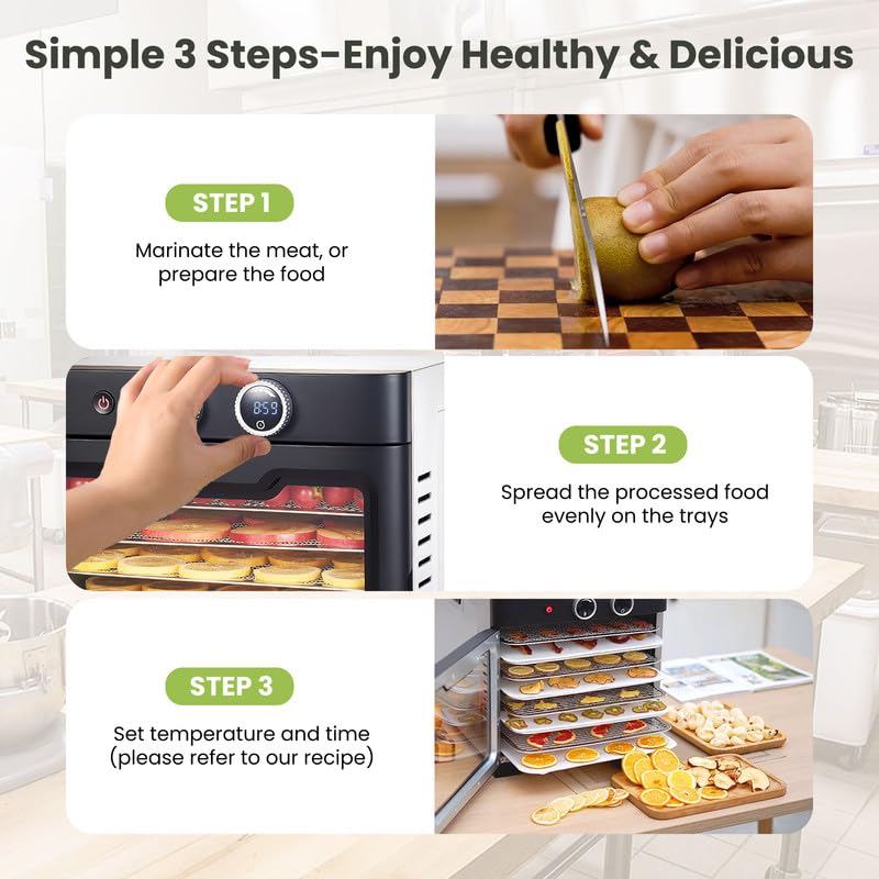 Black Knight Food Dehydrator with 8 Stainless Steel Trays, 24H Timer & Digital Temperature Control