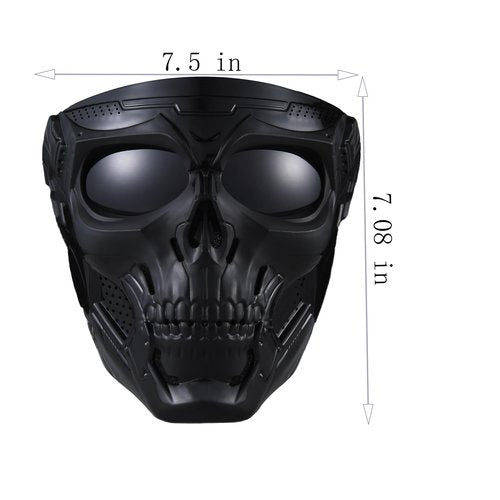 crossbody Airsoft Skull Full Face Tactical Masks with PC Lens Eye Protection for CS Survival Games Shooting Cosplay Movie Paintball Halloween Scary Masks,Motorcycle Goggles Mask, Black, 19cmx18cm