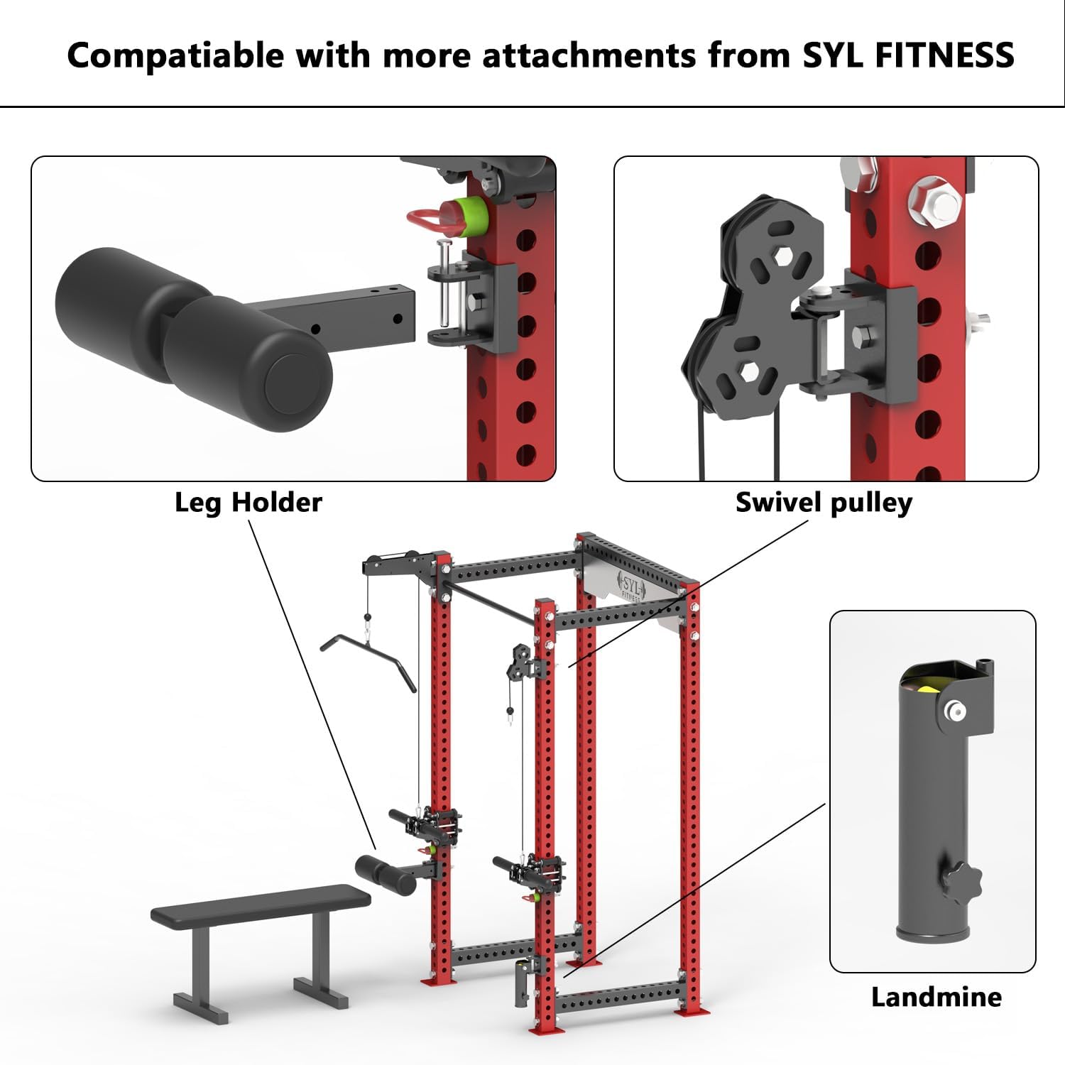 SYL Fitness Landmine Attachment - T-Bar Row Base for 2x2 & 3x3 Inch Power Racks