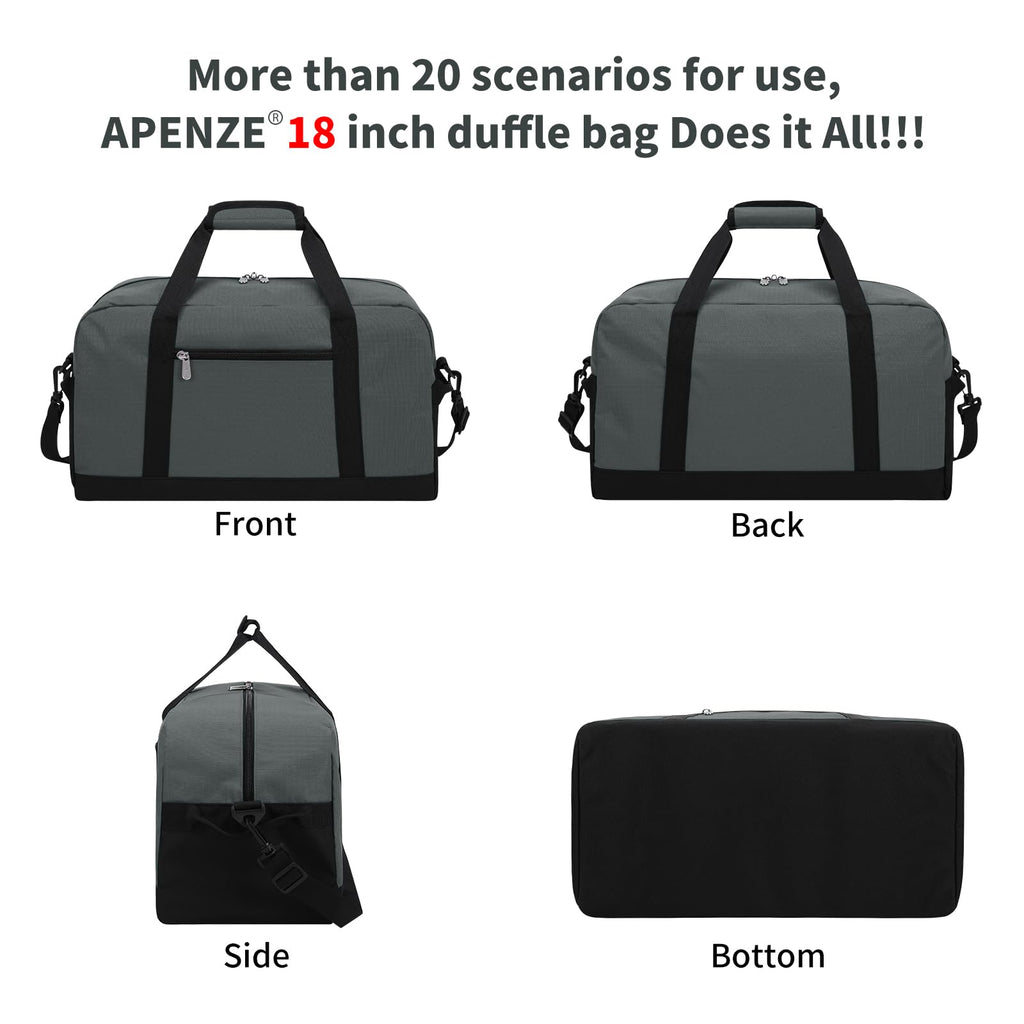 Apenze Small Gym Bag 18 inch Carry On Duffel Bag for Weekender Travel - Dark Grey