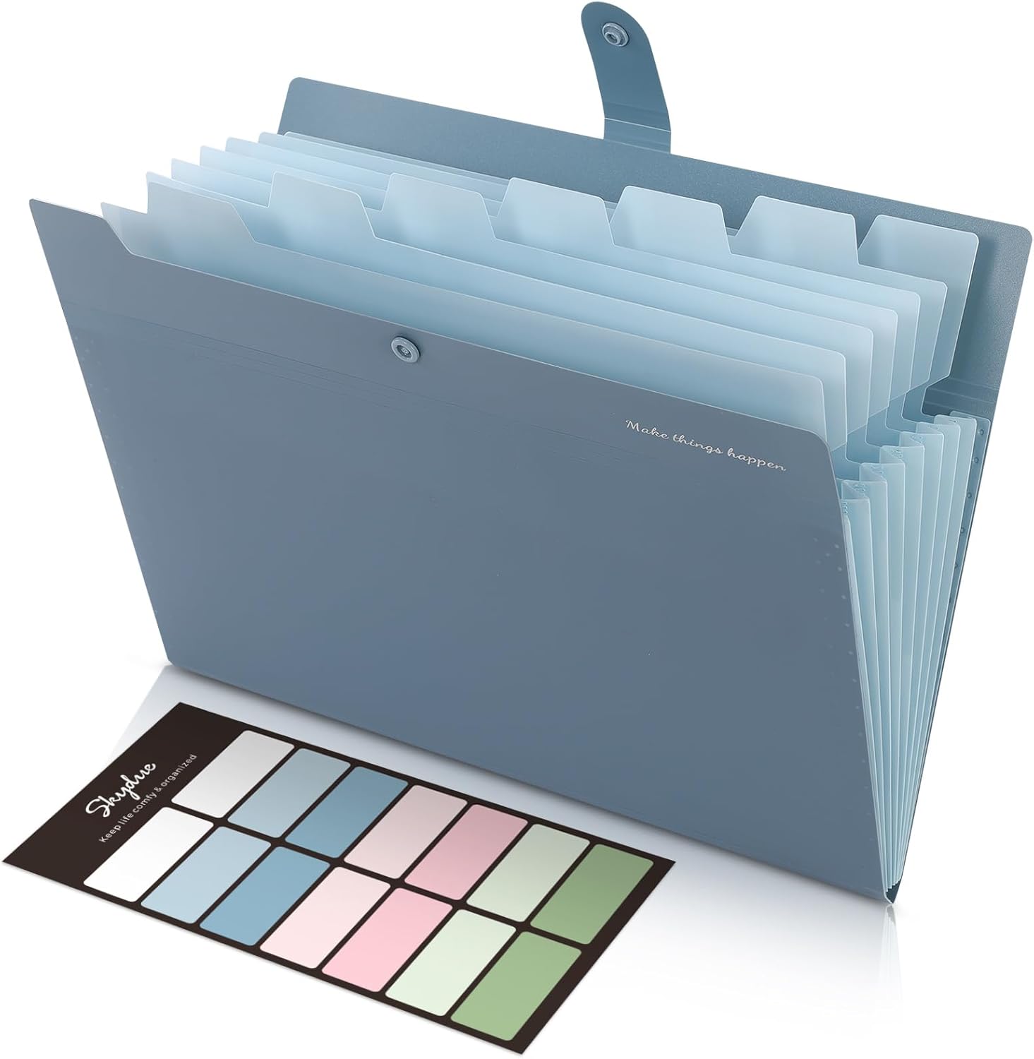 SKYDUE Expanding File Organizer - 8 Pocket Accordion Folder with Labels | Portable Document Storage, Blue