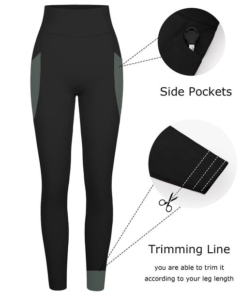 BRXL Leggings for Women High Waist Tummy Control No Front Seam Yoga Pants with Pockets for Workout Gym Running 25" Black L