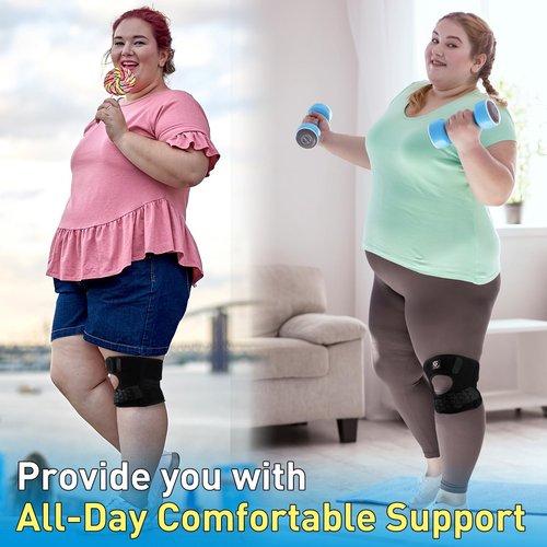 HUEGLO Plus Size Knee Brace for Women and Men Knee Pain Relief,Adjustable Patellar Tendon Support Strap Extra Large Knee Brace with Side Stabilizers for Meniscus Tear,Sports,XXX-Large
