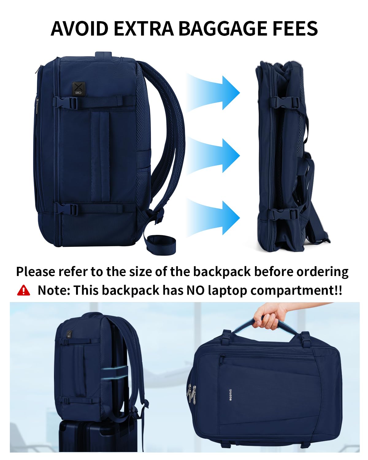 ECOHUB 17'' Travel Backpack, Personal Item Backpack with 13 Pockets, Flight Approved Carry on Backpack with USB Port & Luggage Sleeve, Travel bag for Men & Women, Water Resistant Backpack, Blue