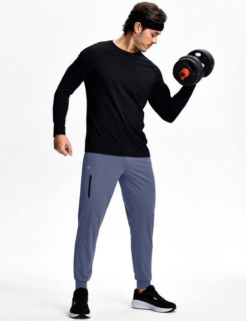 GGJ Men's Athletic Joggers - Stretch Tapered Running Sweatpants with Zipper Pockets | Gym Workout Pants