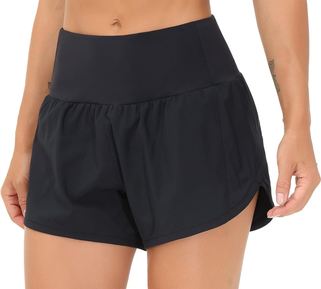 The Gym People High Waisted Running Shorts - Quick Dry Athletic Shorts with Mesh Liner & Zipper Pockets