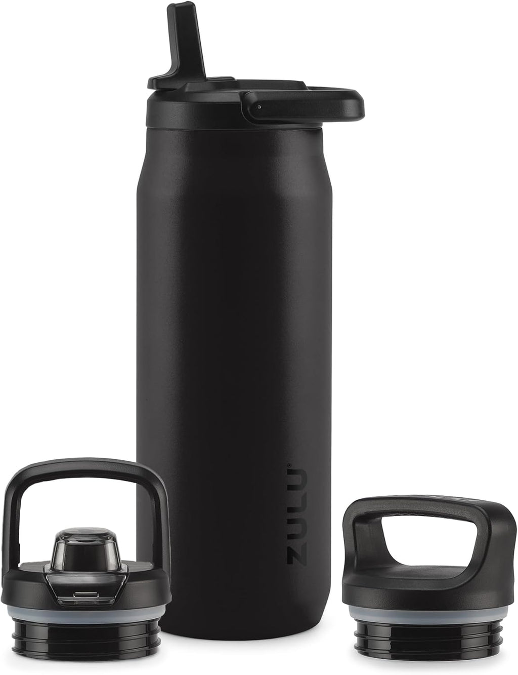 ZULU Base 32oz Stainless Steel Water Bottle - Double Walled, Vacuum Insulated | 3 Lids Included, Black