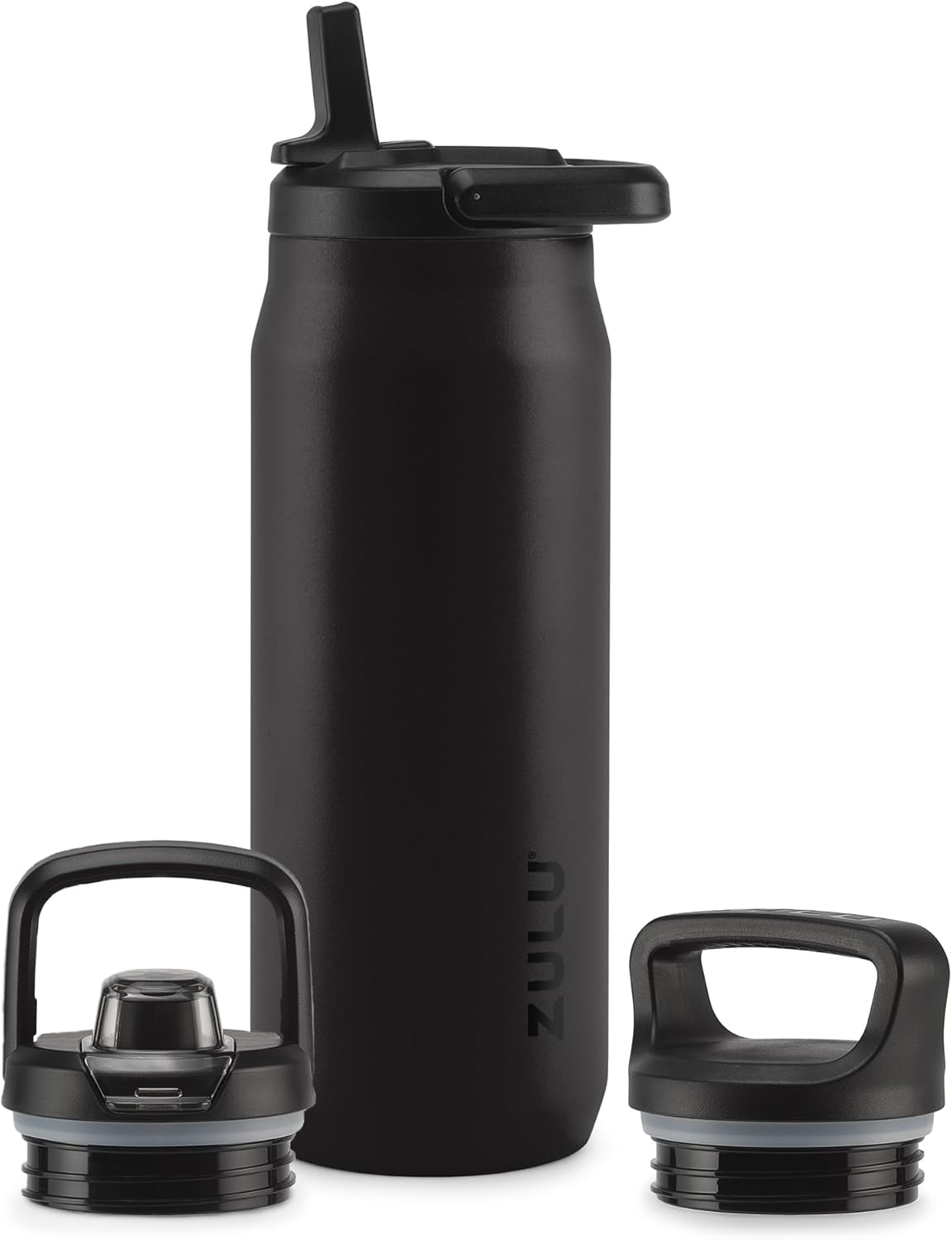 ZULU Base 32oz Stainless Steel Water Bottle - Double Walled, Vacuum Insulated | 3 Lids Included, Black