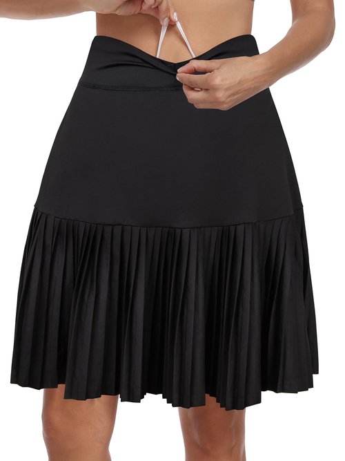KORALHY 21" Golf Skorts with Pockets Pleated Tennis Skirts with Shorts Knee Length Skort for Athletic, Workout, Casual Wear Black M