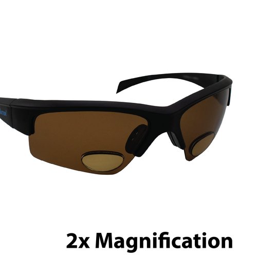 Global Vision BluWater Polarized Bifocal Sunglasses For Men & Women Fishing Glasses With Bifocals +2.0 Magnification Black Frame w/Polarized Brown Lenses