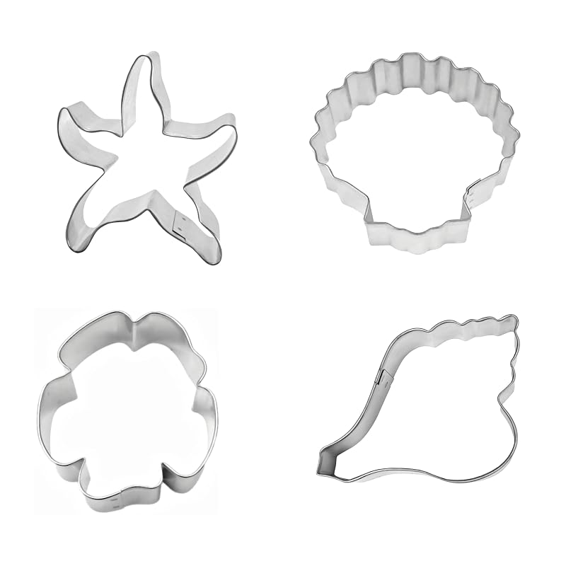 4-Piece Summer Seashell Cookie Cutter Set – Starfish, Sand Dollar, Shell, Conch