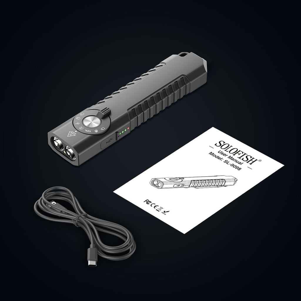 Solofish 1400-Lumen EDC Flashlight - 5-in-1 Portable LED with UV, Green Light & Strobe Function