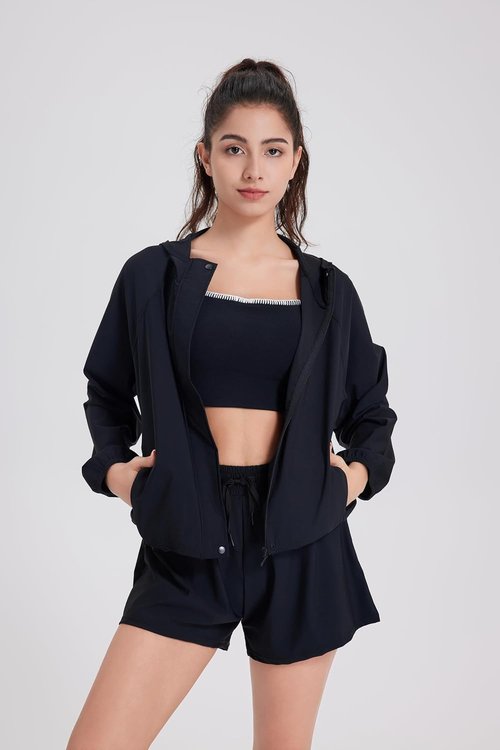 Altiland Lightweight Workout Hooded Jacket - UPF 50+ Full Zip Athletic Gym Jacket for Women