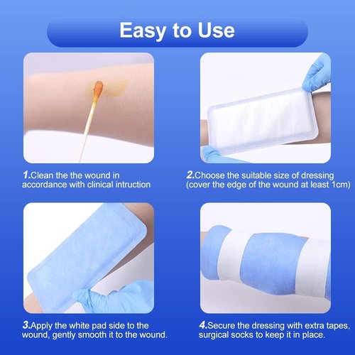 Niceful Super Absorbent Wound Dressing 4" x 8" (10 Pcs) – Sterile Non Stick Gauze Pads for Wound Care, Heavy Exudate Large Bandages for Pressure Ulcers, Bedsores, Diabetic Foot Ulcers