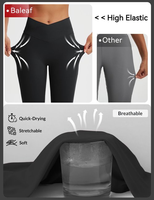 baleaf Capri Leggings for Women Knee Length Yoga Workout Capirs Leggings with Pockets Tummy Control Stretch Black L