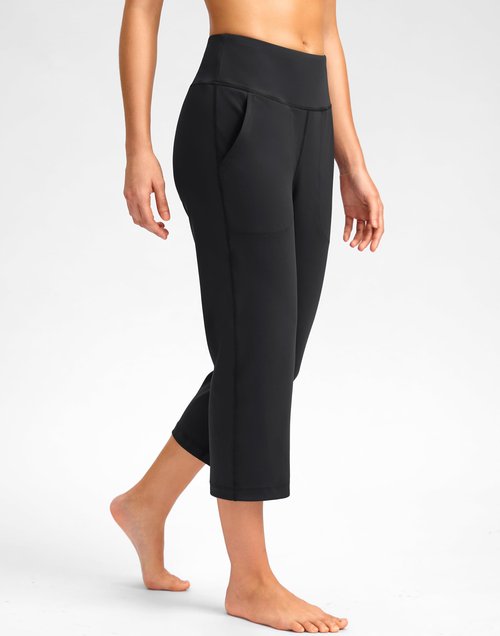 SANTINY Capri Pants for Women High Waisted Workout Yoga Capris Leggings Straight Leg Athletic Cropped Pants with Pockets (Black_XXL)