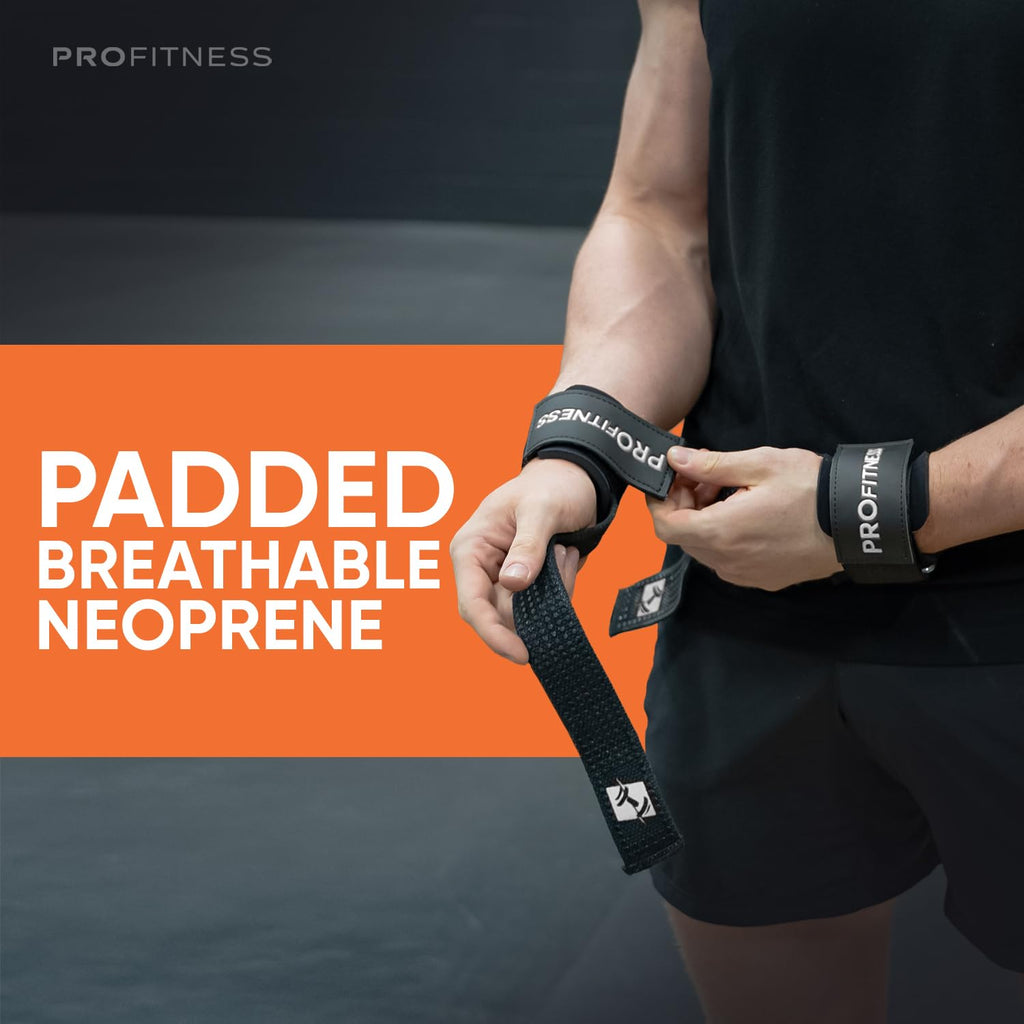 ProFitness Weight Lifting Straps for Men - Weight Lifting Straps for Women - Padded Neoprene Weight Straps Lifting Women & Men with Non Slip Silicone Grip (Black/Red)