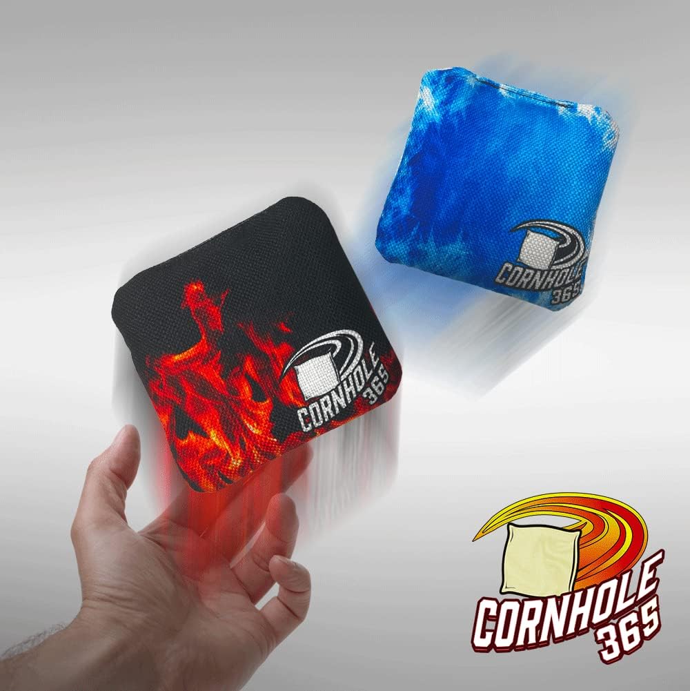 Cornhole365 Cornhole Bags - All-Weather, Heavy-Duty Fabric, Double-Stitched - Fire & Ice Set of 8 for Indoor & Outdoor Fun
