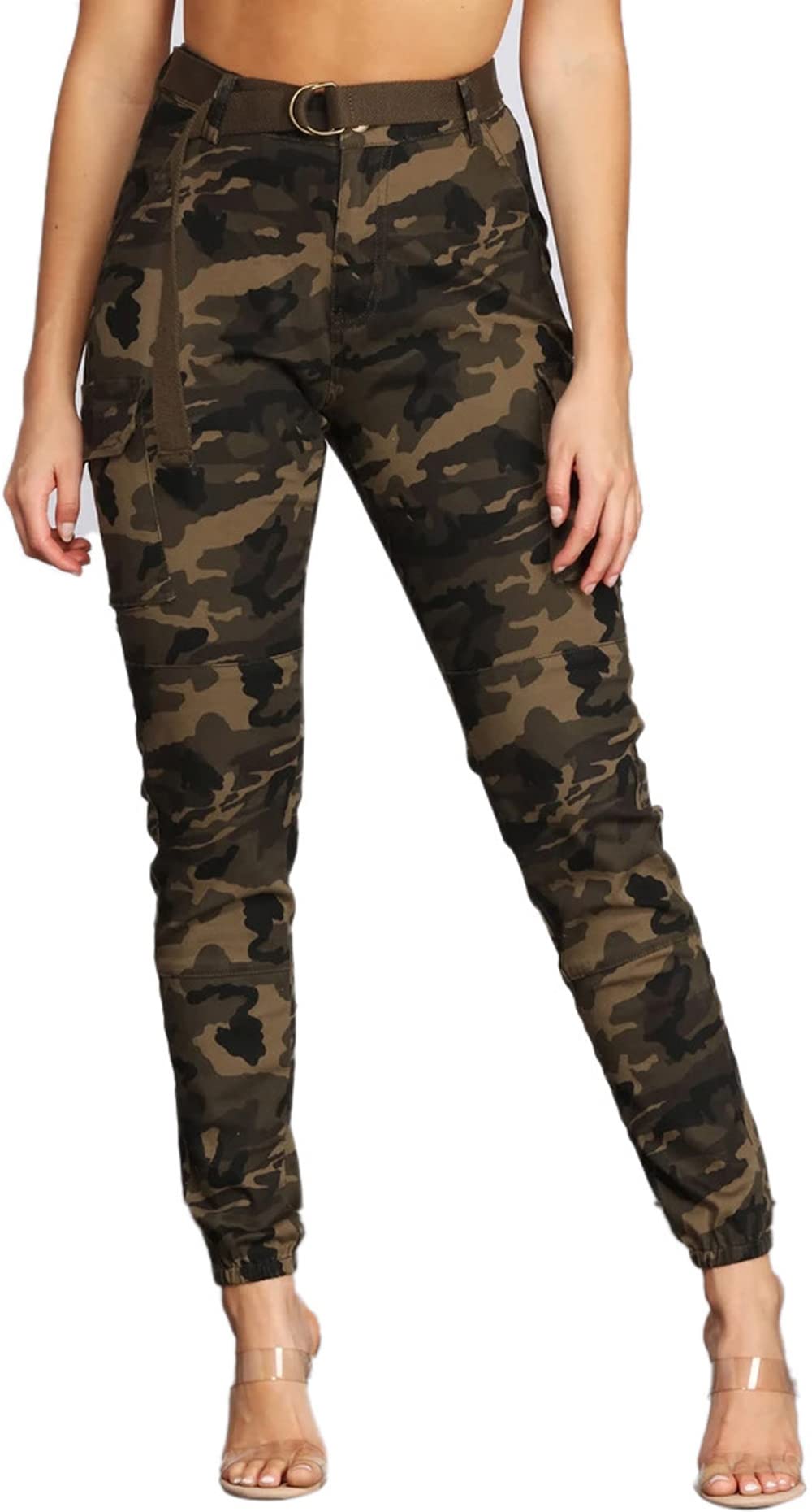 Camo Pants Womens Joggers Hiking Cargo Pants with Pockets Slim Camouflage Outdoor Lounge Sweatpants Athletic Works Pants
