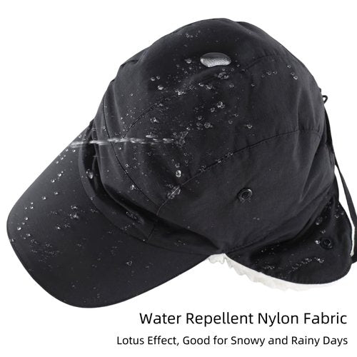 Connectyle Men's Sherpa-Lined Winter Hat with Earflaps Warm Cap Water-Resistant Baseball Cap Reflective Sports Hat Black