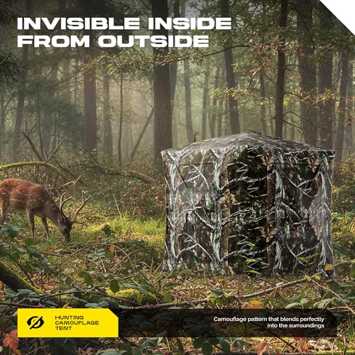 2-3 Person Pop Up Hunting Blind with 270° See-Through Windows, Portable Ground Concealment