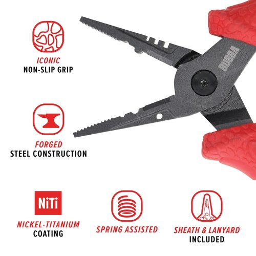 Bubba 6" Forged Fishing Pliers with Crimping Cutouts, Lure Tuning Slots, Hook Pulling Holes, and Corrosion-Resistant Coated Steel, For Fishing