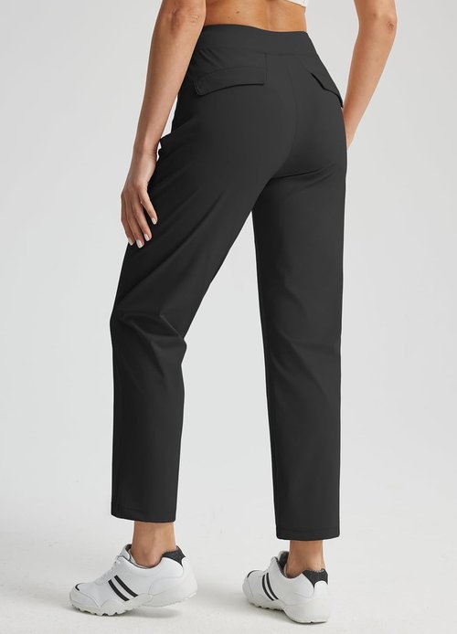 Libin Women's Golf Pants - Stretchy High-Waisted Travel Dress Pant with Zipper Pockets | Lightweight Black, Size 27" L