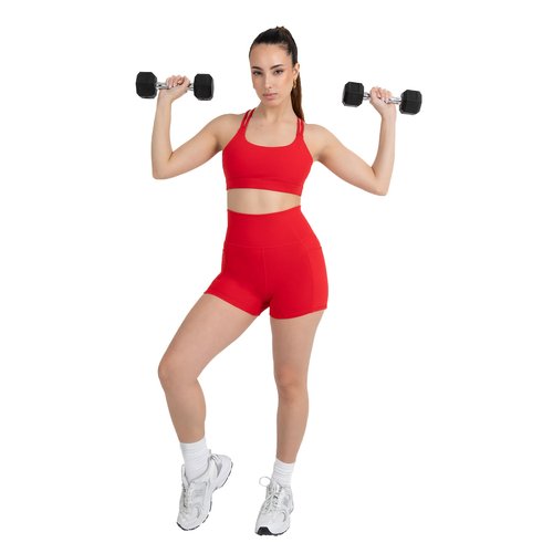 YITTY Active Women's Ultraluxe Strappy Medium Impact Bra, Athleisure, 4-Way-Stretch, Heated Red, M